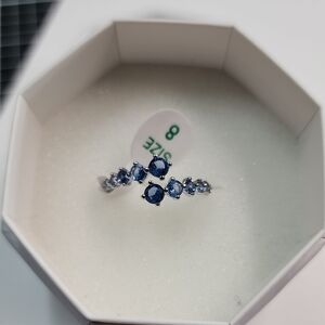 Bomb Party Ring Size 8 Elegant Blue Gemstone Ring Sterling Silver .925